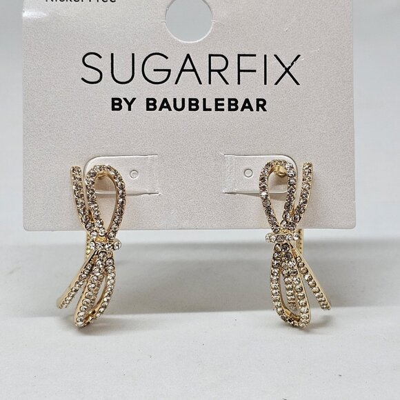 Sugarfix by BaubleBar Crystal Bow Hoop Earrings New Gold Tone - Picture 7 of 12